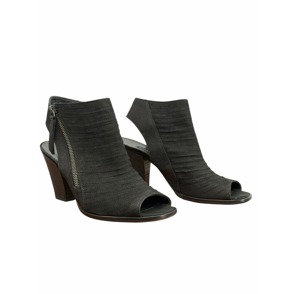 Paul Green Cayanne Sandal Heel US 7.5 UK 5 Black Leather Peep Toe Chic Modern